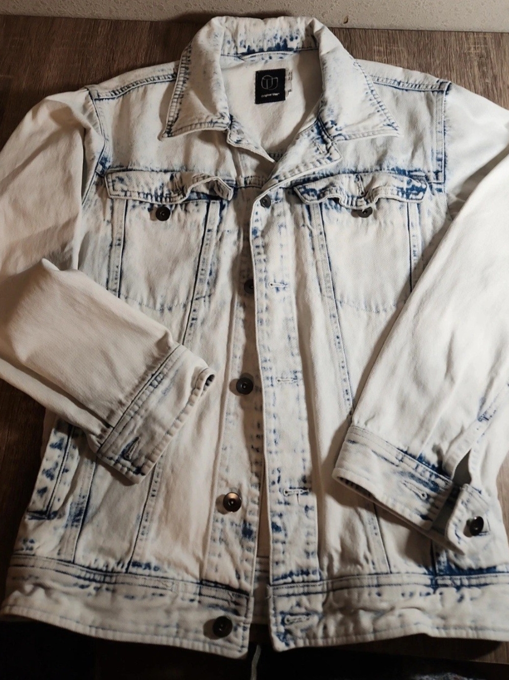 Original Use White Denim Jacket with Blue Wash Accents
